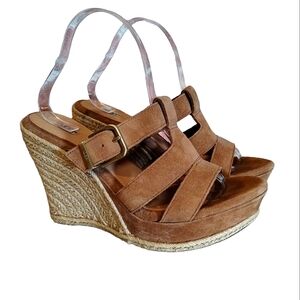 UGG Hedy Women's Brown Suede Rattan Wedge Heel Sandals Size 9